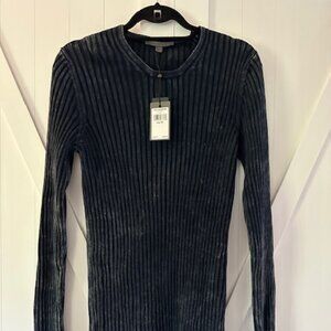 John Varvatos Dark Gray Ribbed Crewneck Sweater
